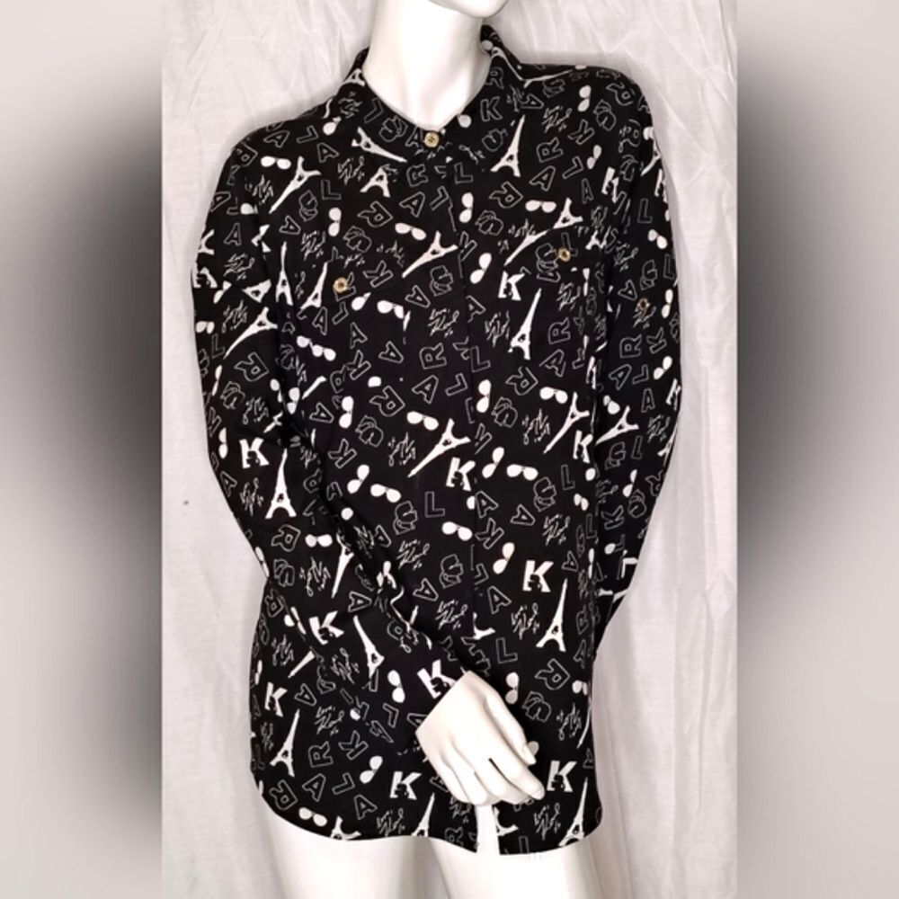 Karl Lagerfeld Black & White Logo Eiffel Tower Button-Up Shirt